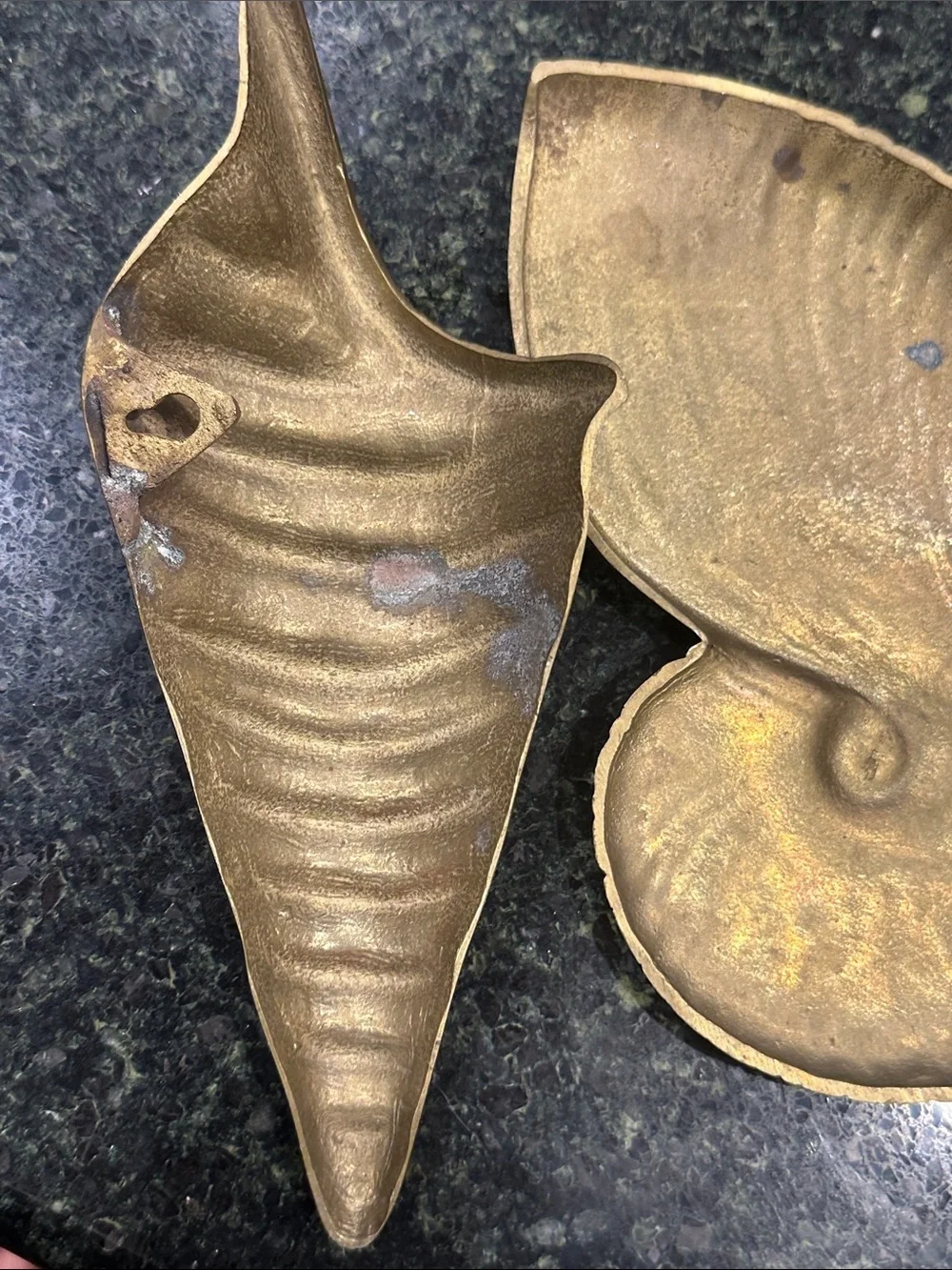 Vintage Brass mcm coastal Nautical Shell nautilus wall decor pair heavy metal